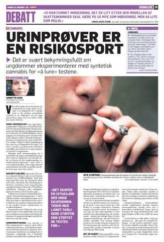 20. november: Annette Svae skrev innlegg i Dagbladet om at «Urinprøver er en risikosport». 20.
