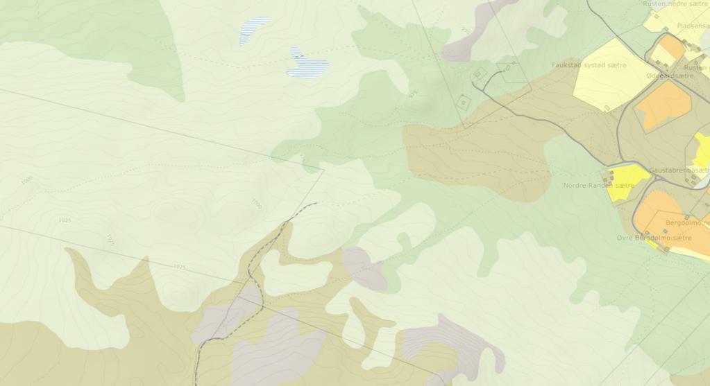 Figur 5. Kartutsnittet viser boniteten i området. Forslag til plangrense er vist som stiplet linje.