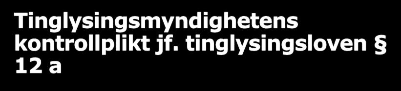 Tinglysingsmyndighetens kontrollplikt jf. tinglysingsloven 12 a Tinglysingsmyndighetens kontrollplikt følger av tinglysingsloven 12 a.