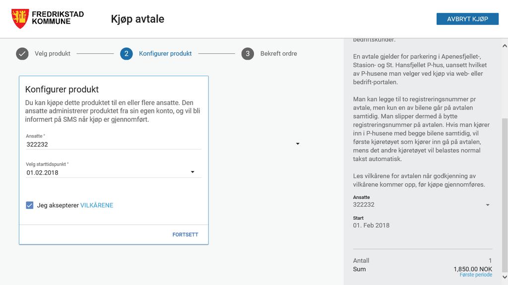 Trykk på linjen for «ansatte» for å velge hvem man skal kjøpe avtale til. Her kan man søke på en enkelt, velge alle eller noen flere valg for å sortere.