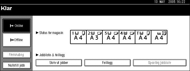 Komme i gang 1 11. Funksjonstaster Trykk her for å veksle mellom Kopi, Dokumentserver, Faks, Skriver og Skanner -skjermene. Indikatoren for den valgte funksjonen lyser. 12.