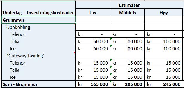 I tillegg kommer kostnaden med arbeidet hos de involverte aktørene oppkobling og etablering av Grunnmuren. Prosjektet estimerer en total kostnad inklusive investering og arbeid til 200.000 400.000.- 4.