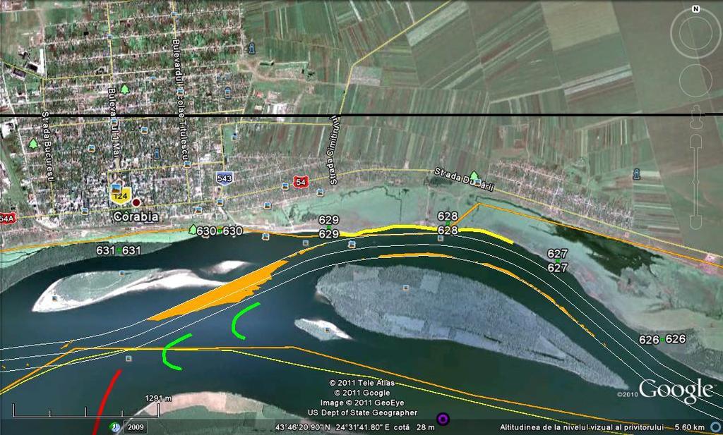 Figura 21- lucrările propuse in vecinatate portului Corabia în cadrul proiectului EUROPEAID/122137/D/SV/RO ISPA II ASISTENŢĂ TEHNICĂ PENTRU ÎMBUNĂTĂŢIREA CONDIŢIILOR DE NAVIGAŢIE PE SECTORUL COMUN