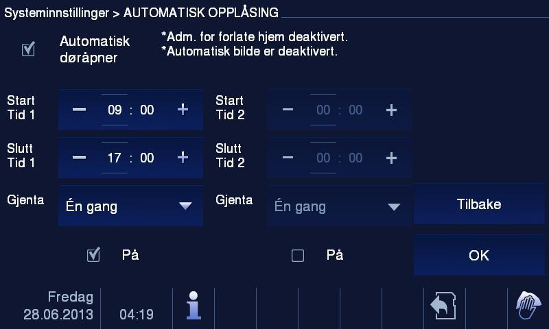 5.2.12.10 Automatisk opplåsing 1 3 4 5 2 7 6 Fig. 32 Automatisk opplåsing Menyen for automatisk opplåsing har følgende funksjoner (funksjonen kan kun aktiveres via innendørs master-stasjon): Nr.