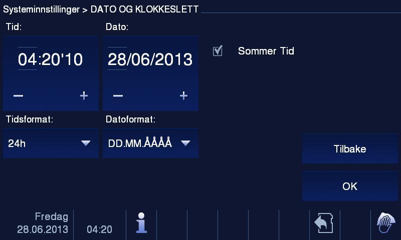 5.2.12.12 Dato og klokkeslett 7 6 5 1 2 4 3 Fig. 34 Dato og klokkeslett Menyen for dato og klokkeslett har følgende funksjoner: Nr. Funksjoner 1 Tid - Velg tidsformatet via nedtrekksmenyen.