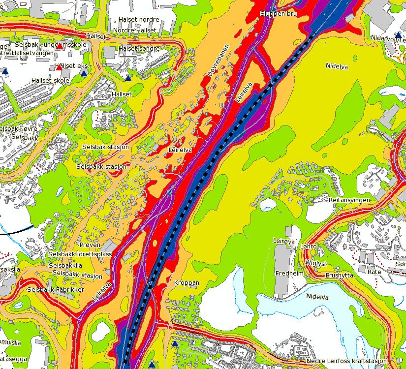 E6 Støyskjerm i Okstadbakken og over Kroppanbrua Kart Ny støyskjerm i Okstadbakken og over Kroppanbrua. Langs denne strekningen er det ca. 450 personer med støynivå over 60 db.