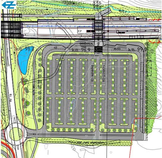 Stasjonsområdet - utforming av p-plass 200 p-plasser på dagens Skoppum stasjon Ny p-plass har plass til ca.