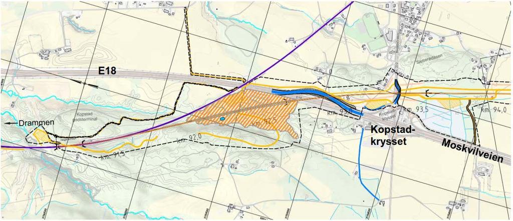 Anleggsgjennomføring Kopstad Anleggsvei nordover langs østsiden av E18 Midlertidige kryss i Kopstadveien Midlertidig omlegging av E18 og