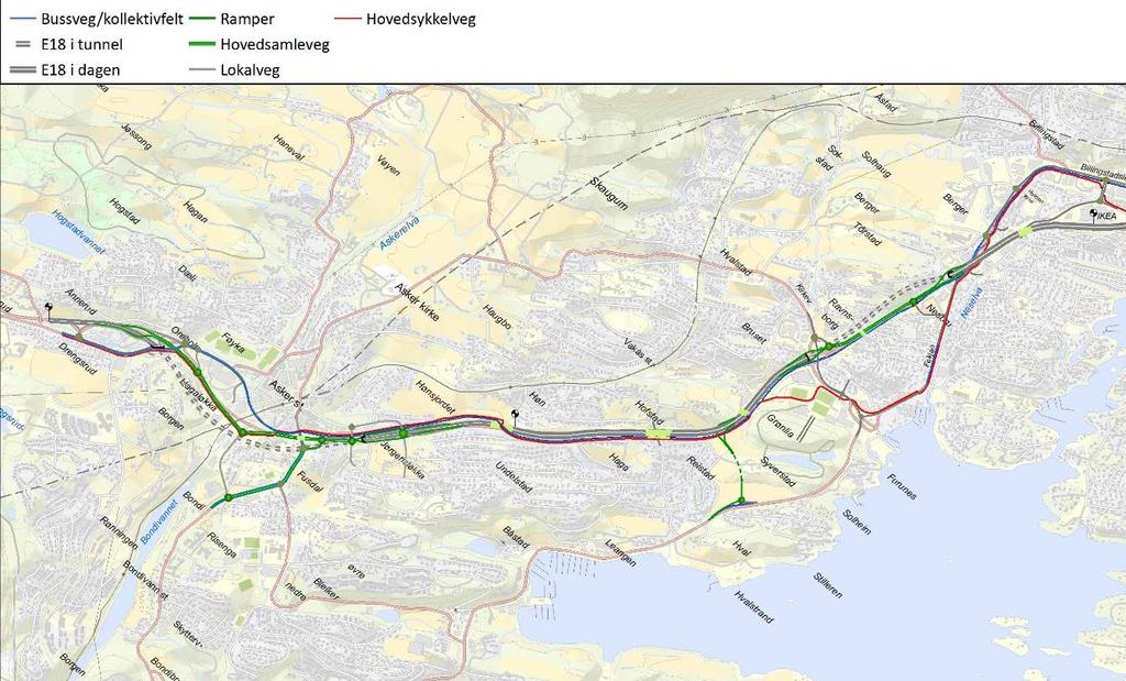 Prosjektark Oslopakke 3 Tiltak: E18 Vestkorridoren Slependen Drengsrud Tiltakshaver: SVRØ Beskrivelse: Ny E18 i Asker fra Slependen til Drengsrud, delt opp i følgende parseller: 1. Drengsrud Høn 2.