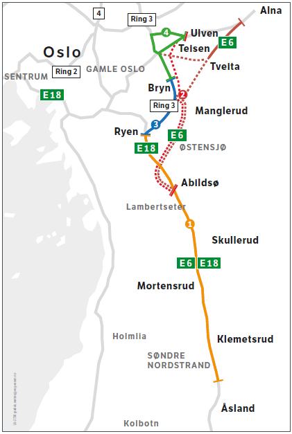 Prosjekt: E6 Manglerudprosjektet Beskrivelse: Prosjektark Oslopakke 3 Tiltakshaver: SVRØ E6 mellom Klemetsrud og Ulven har lav standard, høy trafikkbelastning og høy andel tungtransport.