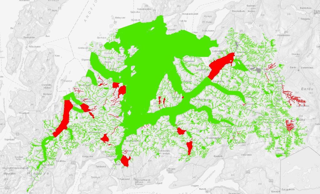 naturlige vannforekomster og med økologisk potensial for sterkt