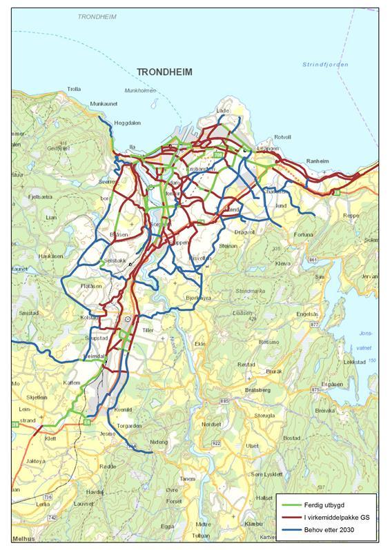 62 Figur 5-5: Gang- og sykkeltiltak utbygd og framtidig behov Kart fra nabokommuner er vist i vedlegg 5.