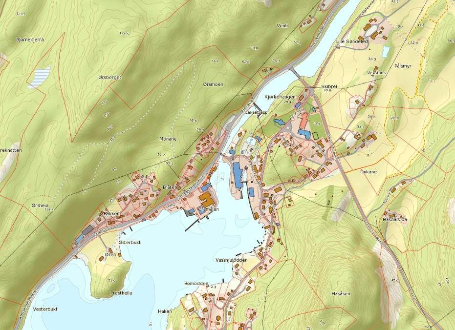 Vedlegg 1: Regionalt kart med kjørerute til tiltaksområdet ved Søndeled.