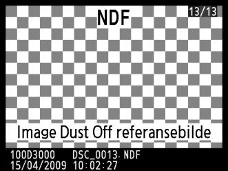 Hvis referansegjenstanden er for lys eller for mørk, klarer kanskje ikke kameraet å hente referansedata for Image Dust Off (Støvfjerning), og meldingen til høyre vises.