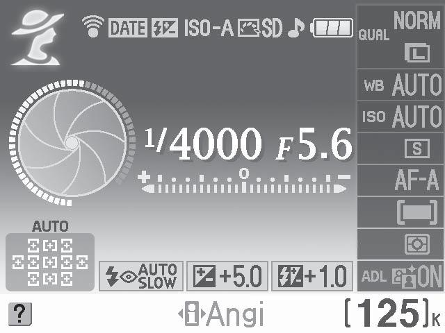 .. 67 2 Blenderåpning...70, 71 3 Lukkertid...69, 71 4 Visning av lukkertid...7 5 Visning av blenderåpning...7 6 Eksponeringsindikator... 71 Indikator for eksponeringskompensasjon.