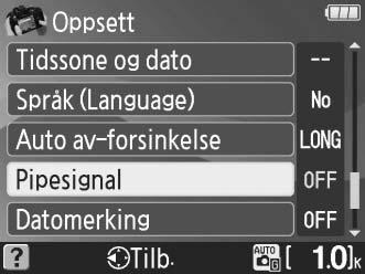 (DPOF), Formater minnekort, Videostandard, Tidssone og dato, Språk (Language), Ikke minnekort?