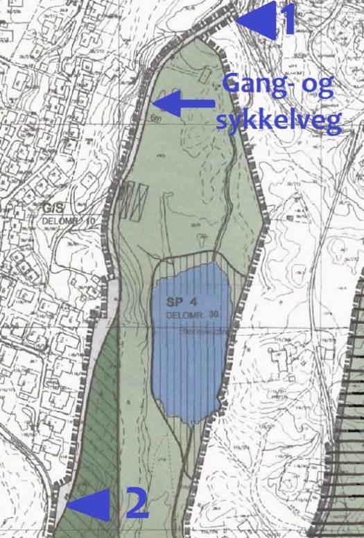 I reguleringsplanen for golfbanen (plan-id 15120000) er det regulert en gang- og sykkelveg mellom Steinsvikvegen og Sandsliåsen. I bestemmelsene for GS-vegen ( 4.