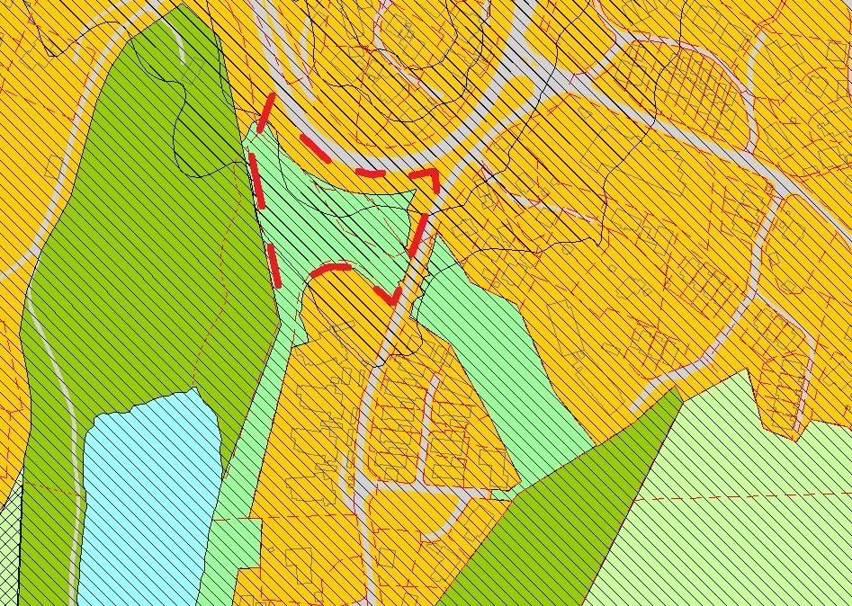 Steinsvikkroken (gbnr. 39/270 m.fl.) KPA: Grønnstruktur, delvis innenfor rød og gul støysone. Grøntkart: Øst for grøntkorridoren fra Nordåsvannet mot Skeievatnet.