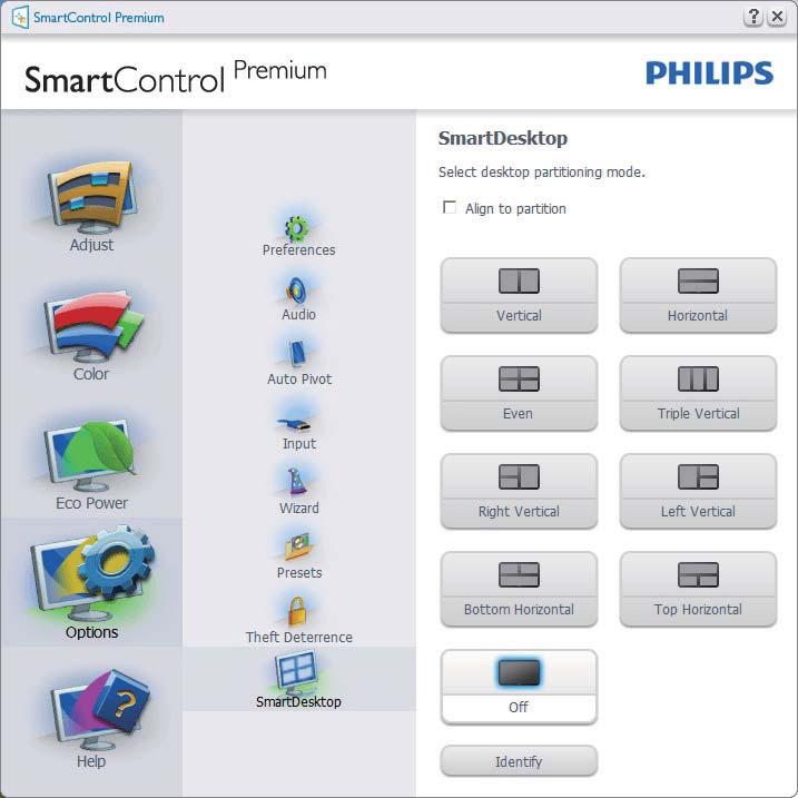 3. Bildeoptimalisering 3.6 SmartDesktop Guide SmartDesktop SmartDesktop er i SmartControl Premium. Installer SmartControl Premium og velg SmartDesktop fra Options (Alternativer).