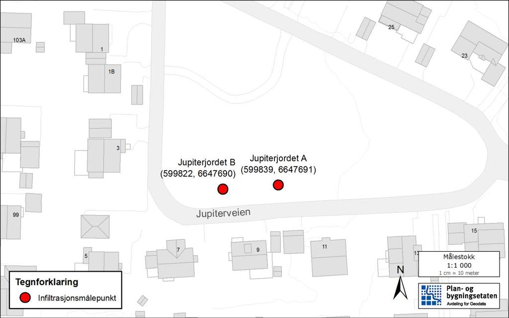 Koordinatene for plasseringen er inntegnet på kartet. Figur C.