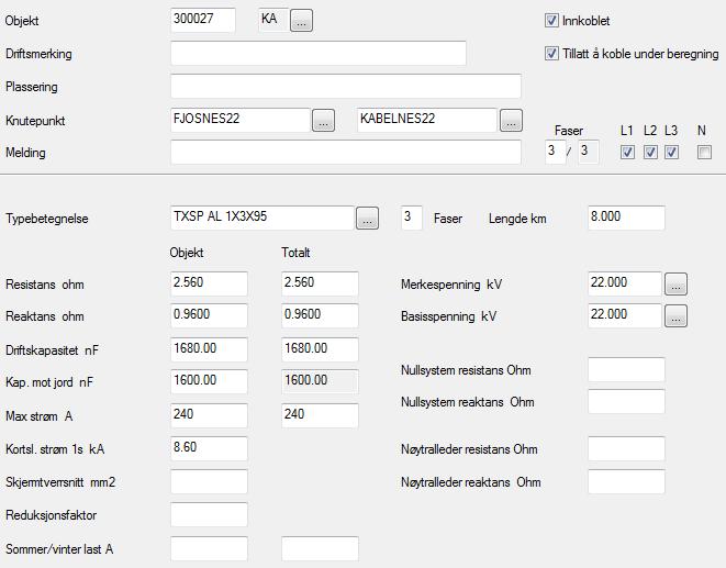 Figur 10 Data for sjøkabel Forbruket er skalert på samme måte som i case 1 og case 2. 5.4 Fremgangsmetode for analyse i NetBas I alle caser skal følgende situasjoner i utgangspunktet analyseres: 6.