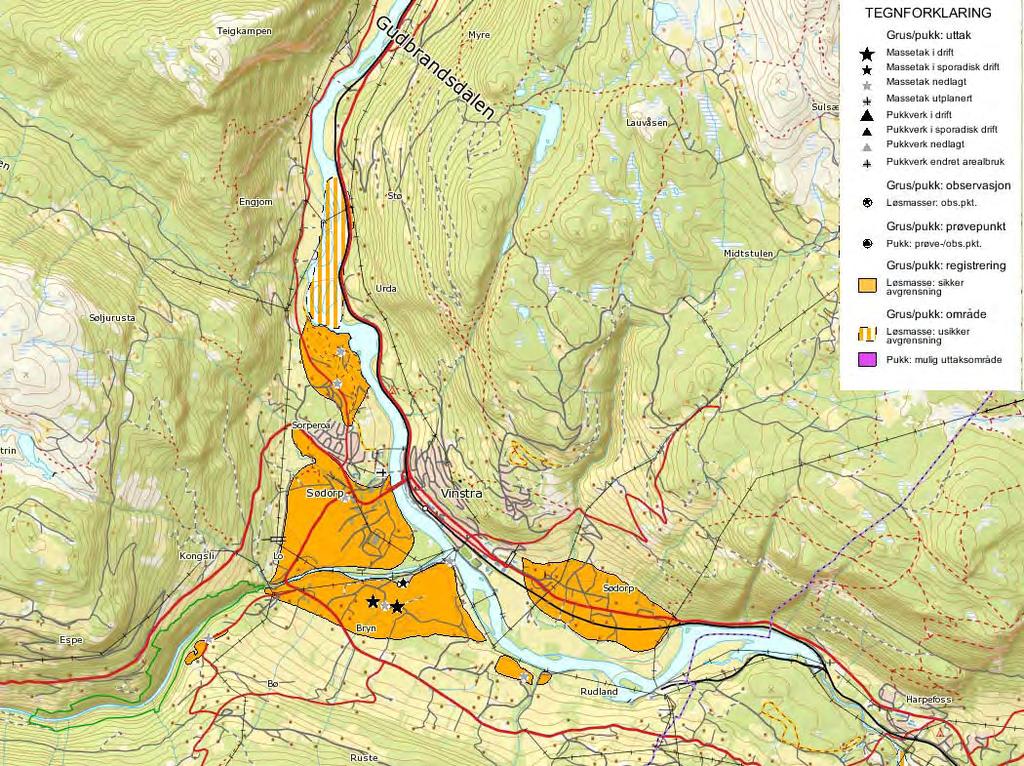 6.4.5.3 Geologiske ressurser Det er ingen registrert forekomster av drivverdige mineraler eller naturstein i planområdet, men løsmassekartet i Figur 84 viser noen løsmasseforekomster.