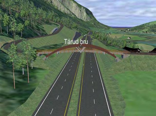 Tårud bru er planlagt som buebru i limtre. Brua fører lokalveg over E6. Hovedbæringen på brua består av sideplasserte treleddbuer i limtre. Buespennvidden er 34.