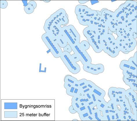 Notater 2014/28 Justert tettstedsavgrensing Figur 4. Bufring av bygninger Avstanden mellom bygninger skal normalt ikke overskride 50 meter.
