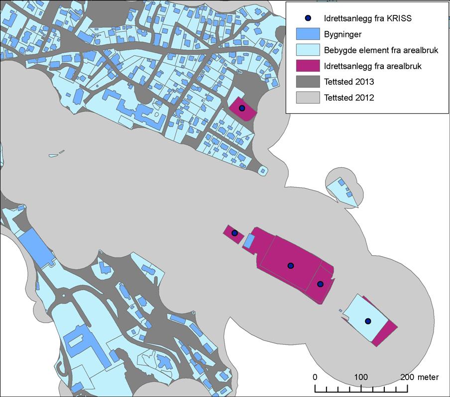 Notater 2014/28 Justert tettstedsavgrensing Figur 5. Mer korrekt avgrensing av idrettsanlegg kan ha stor betydning for tettstedsgrensene. Eksempel fra Skien. 4.3.