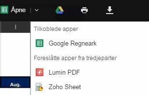 Når du fører musen over filen, kan du velge om du vil lagre den på harddisken, lagre den på Google Disk eller åpne den i nettleseren for å redigere den.