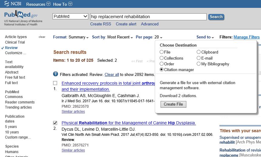 2.1.2 PubMed 1. Åpne først ditt EndNote-bibliotek 2. Gå til PubMed og gjør et søk 3. Marker så referansene du ønsker å legge inn i EndNote (markerer du ingen blir hele siden eksportert).