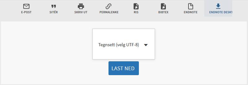 2.1.4 Oria 1. Søk opp dokumentet og du ønsker 2. Vis flere muligheter 3. Velg EndNote Desktop 4. Last ned (tegnsett skal være UTF-8) 5.