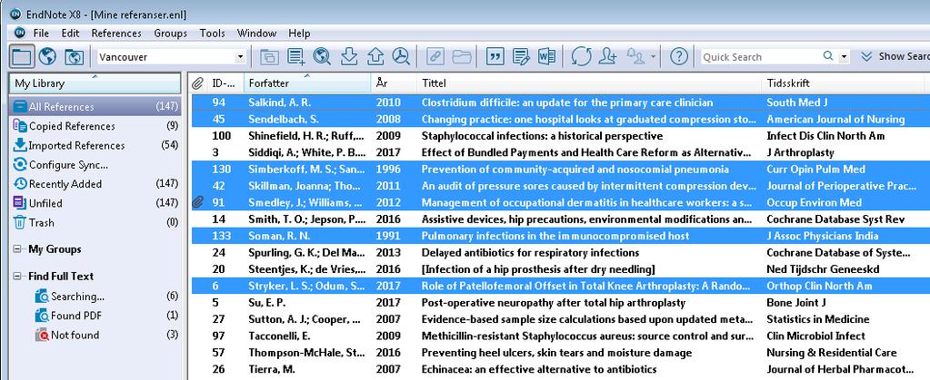 2.5 EndNote og fulltekst/pdf 2.5.1 Søk etter fulltekst av referansene EndNote kan gjøre et søk på internett etter fulltekst av referansene i biblioteket ditt. Programmet vil da laste ned evt.