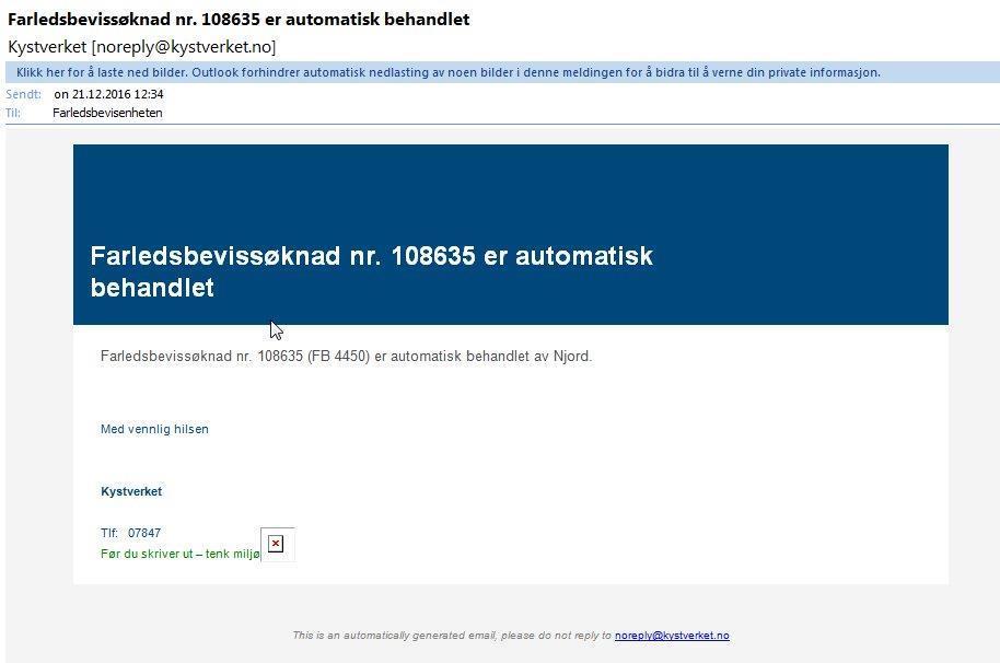 Automatisk endring av fartøy Behandler søknader om