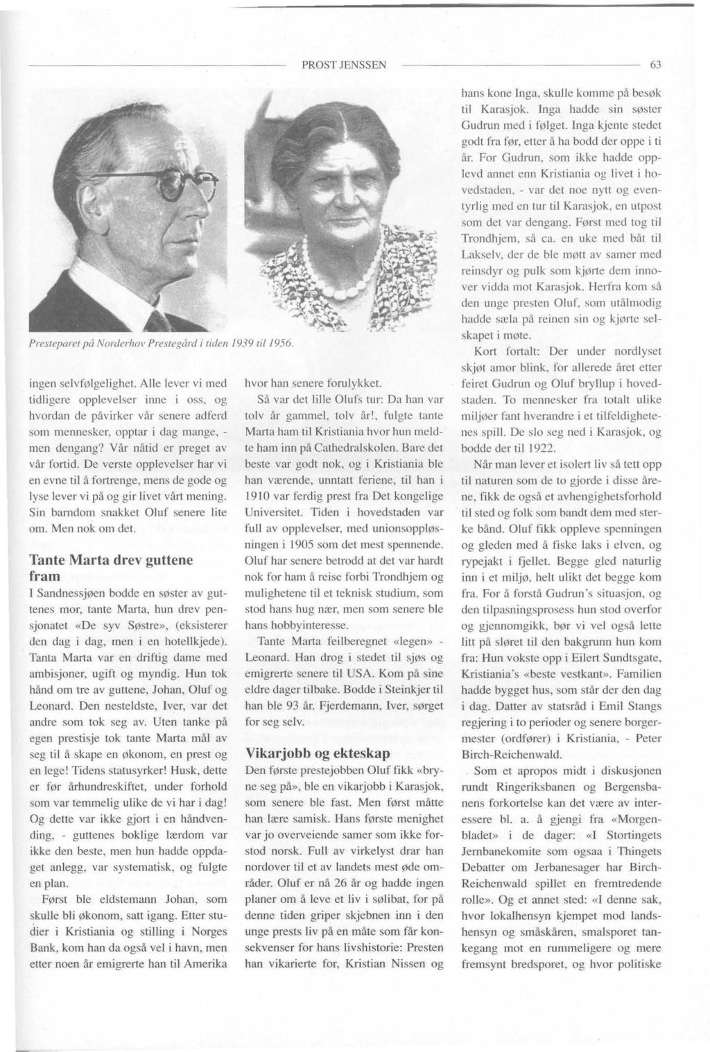 Presteparet pa Norderhov Prestegård i tiden 1939 til 1956. ingen selvfølgelighet.