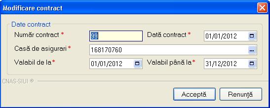 Data de început a valabilităţii nu poate fi mai mică decât data contractului; - Se verifică nesuprapunerea perioadelor de contract între contractele existente în baza de date; Datele sunt salvate în