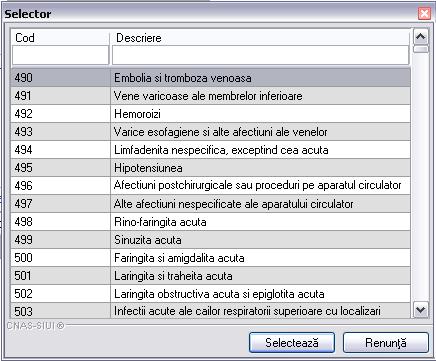 Pentru introducerea diagnosticelor secundare se selectează diagnosticul dintr-o listă, care e disponibilă prin apăsarea