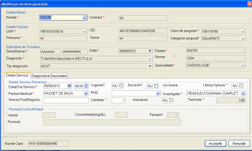 Execută dublu click cu mouse-ul pe înregistrarea selectată Sistemul afişează fereastra Modificare serviciu paraclinic. Fig.
