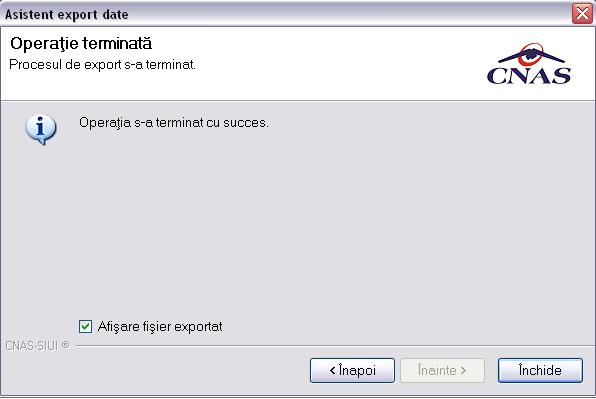 7-5 Terminare proces de export Utilizatorul apasă pe butonul pentru terminarea procesului.
