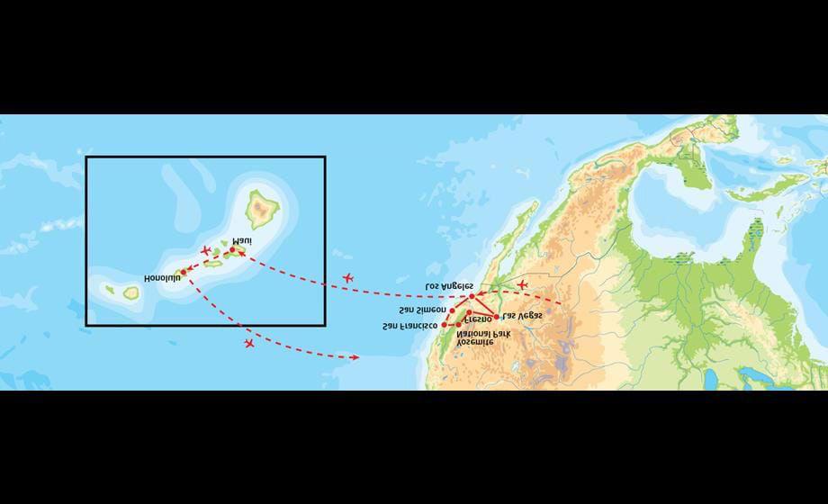 Dagsprogram Dag 1: Avreise Norge - Los Angeles Dere flyr fra Norge til Los Angeles. Etter bagasjen er mottatt, henter dere leiebilen og kjører videre til hotellet.