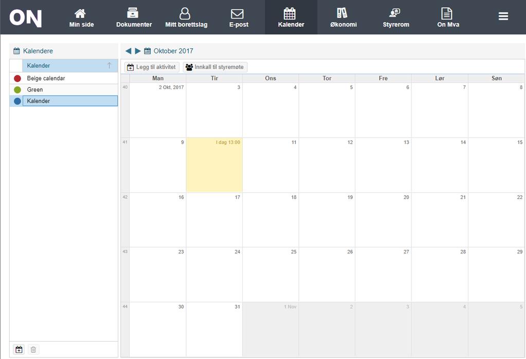 Kalender Portalen kan ha inntil 3 kalendere pr sameie/borettslag/klient. Som standard leveres portalen med 1 kalender, men styremedlemmer kan opprette kalender 2 og 3. F.eks.