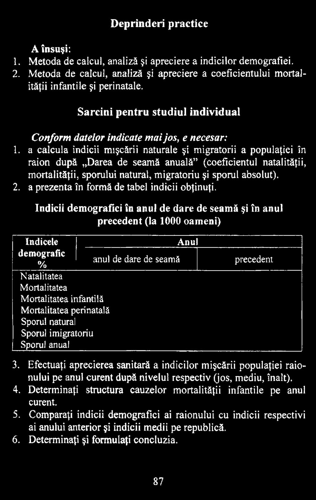 Indicii demografici în anul de dare de seamă şi în anul precedent (la 1000 oameni) Indicele Anu demografic anul de dare de seamă % Natalitatea Mortalitatea Mortalitatea infantilă