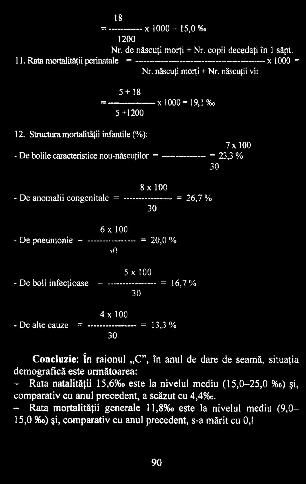 ---------------- = 26,7 % 30 6 X 100 - De pneumonie -...... = 20,0 % л O 5 X 100 - D e boli in fecţioase -.