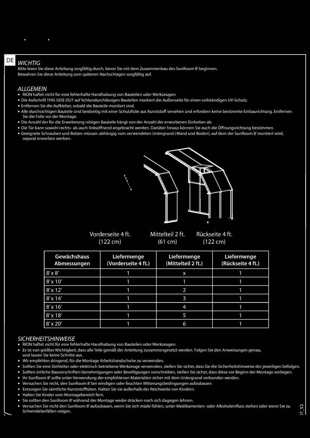 Die Aufschrift THIS SIDE OUT auf lichtundurchlässigen Bauteilen markiert die Außenseite für einen vollständigen UV- Schutz. Entfernen Sie die Aufkleber, sobald die Bauteile montiert sind.