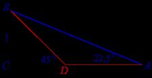 Пример 1.4.. Дат jе правоугли троугао ABC са правим углом C = 90 и катетом BC = 1. Тачка D AC дели другу катету на одсечке CD = BC и AD = BD. Показати да jе AC = и AB = 4 +. Slika 1.1: Угао, 5.