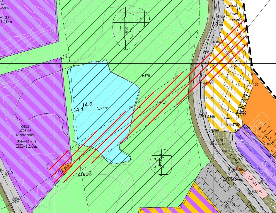 Leidningane har eit byggjeforbodsbelte på 15 meter, 7,5 meter målt horisontalt ut til kvar side frå senter. På grunnlag av at planområdet også omfattar veg med kryss mot Fv.