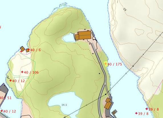 Side: 82 av 83 Markert med lilla i figur 51. Roy Arnesen, Knarrvikvegen 38, 5337 RONG Hjemmelshaver til gnr 41/ bnr 176 Markert med grønt i figur 51. 1. Kva meinast med sirkel over hans eigedom. 2.