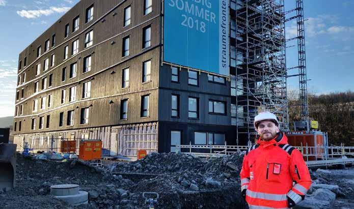 Folkehøgskule er ei bra sak, konstaterar Jobben som anleggsleiar hos Veidekke ved Straume Sjøfront er svært spanande og utfordrande på same tid, synes Ørjan. /Intervju & foto ved Gunnar Fjell/ Ørjan.