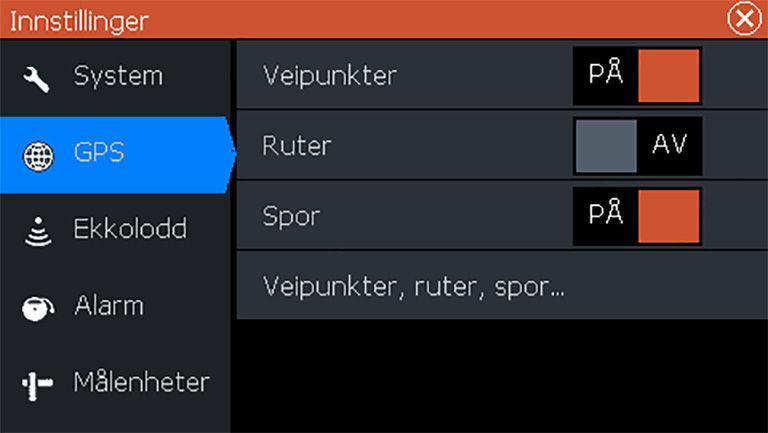 Nord opp Viser GPS-plotterbildet med nord oppover.