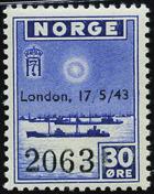 Kjekt rek.brev fra Oslo 3.6.42 til Sveits, sensurstpl., og gummistpl. Løpende 6448 ** 130-36. Polmerkene i 4-striper x 6. 25 øre i 3-stripe. Alle med marg. God postfrisk 1 lisens, god kvalitet. Ank.